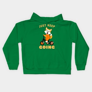 Keep going cute fox riding bicycle Kids Hoodie